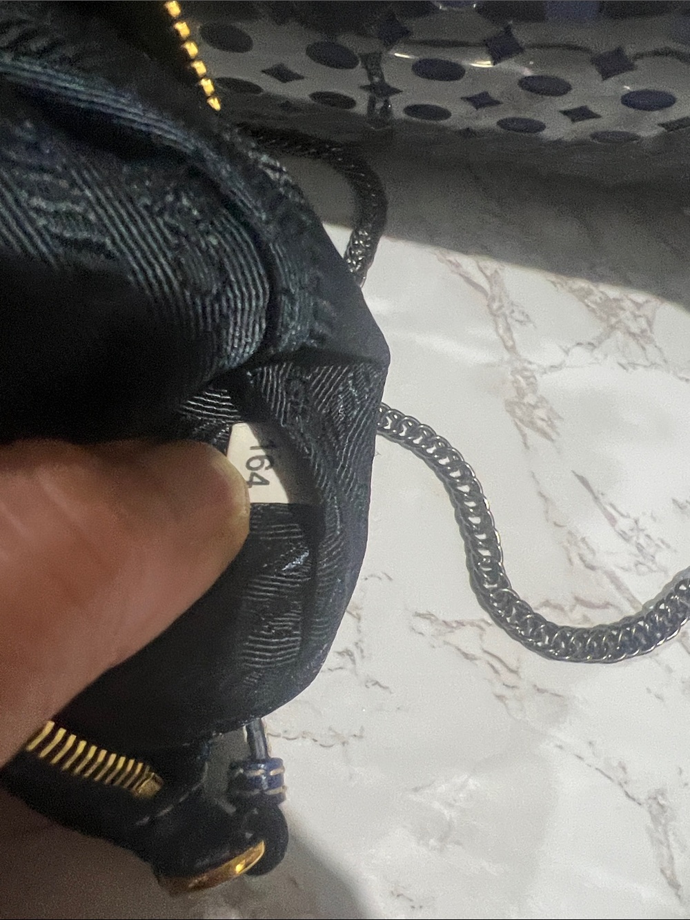 Prada Navy Perforated Patent Leather Shoulder Tote with Chain Strap - Picture 5 of 10